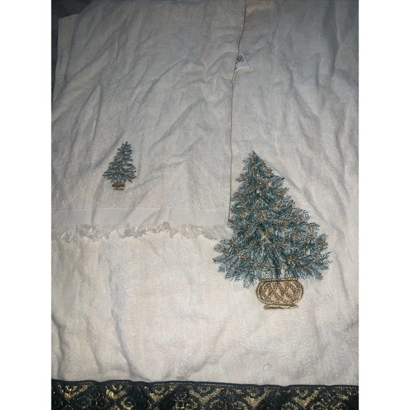 Vtg R.A. Briggs Yellow Set Of 2Hand Towel Made In USA Gold Green Christmas Tree - Picture 2 of 7